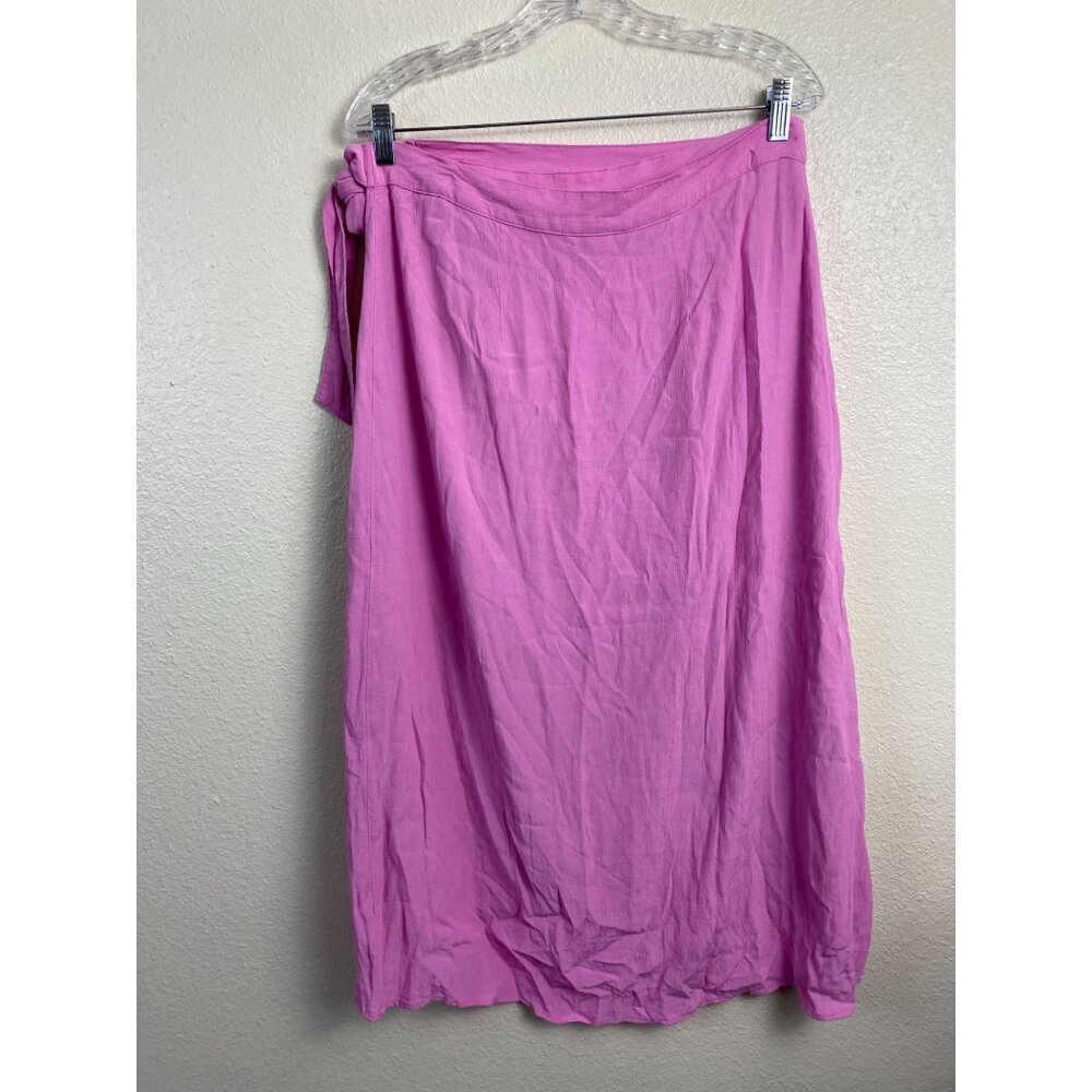 American Eagle Side Tie Wrap Midi Skirt Pink Women Large Barbie High Low Lined - Picture 12 of 12